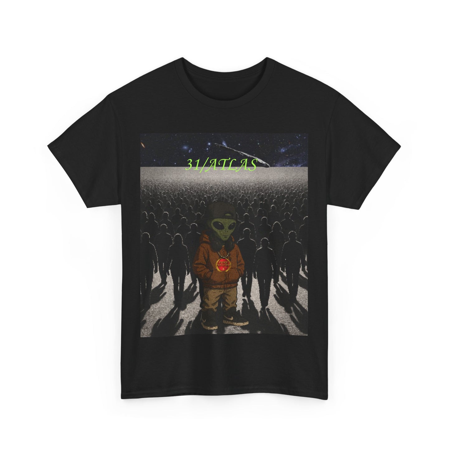 Alien Night Vibe Tee, Unisex Heavy Cotton Tee, Graphic Tee, Casual Wear, Outer Space Shirt, Unique Alien Design