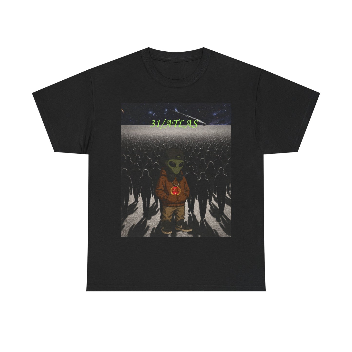 Alien Night Vibe Tee, Unisex Heavy Cotton Tee, Graphic Tee, Casual Wear, Outer Space Shirt, Unique Alien Design