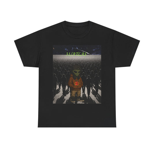 Alien Night Vibe Tee, Unisex Heavy Cotton Tee, Graphic Tee, Casual Wear, Outer Space Shirt, Unique Alien Design